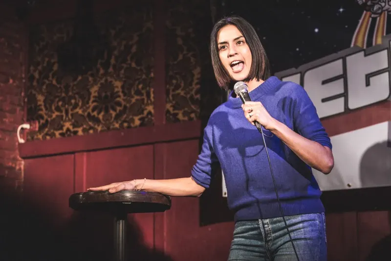 A comedian on the Jetpack stage